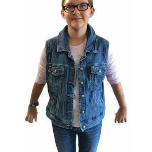 2/$30 Jean Vest Jacket Denim Girls Large Blue Button Down Top W Pockets